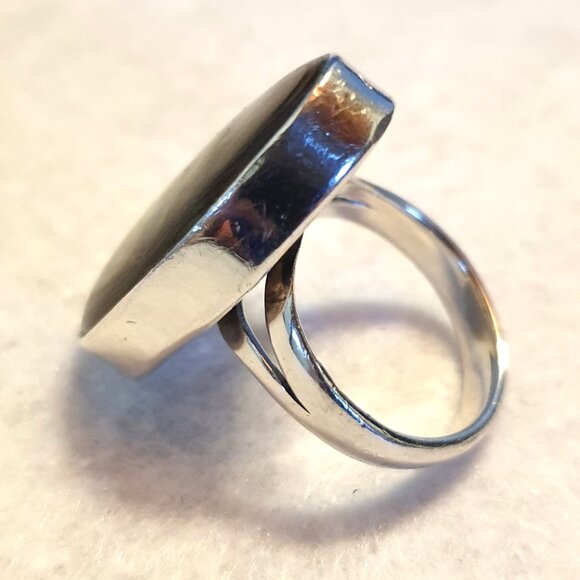 Bold Vintage Natural Blackfoot Rainbow Abalone Sterling Silver Statement Ring - Picture 6 of 14